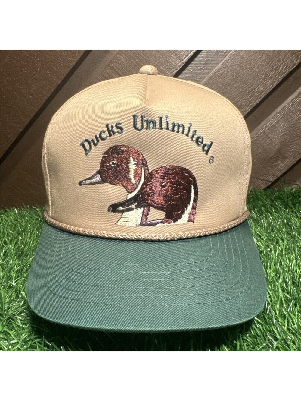 Vtg 80-90s Ducks Unlimited Dorfman Pacific Two Tone Rope Snapback Hat Cap